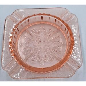 Adam Pink Square‎ 4 1/2" Ashtray Floral Embossed  Depression Glass